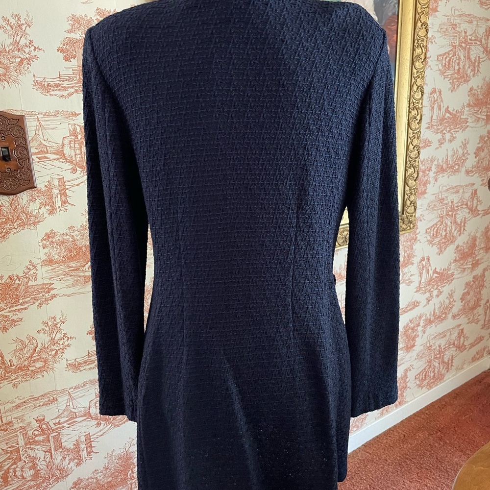 St. John Navy Textured Zip-Front Sweater - Picture 3 of 4